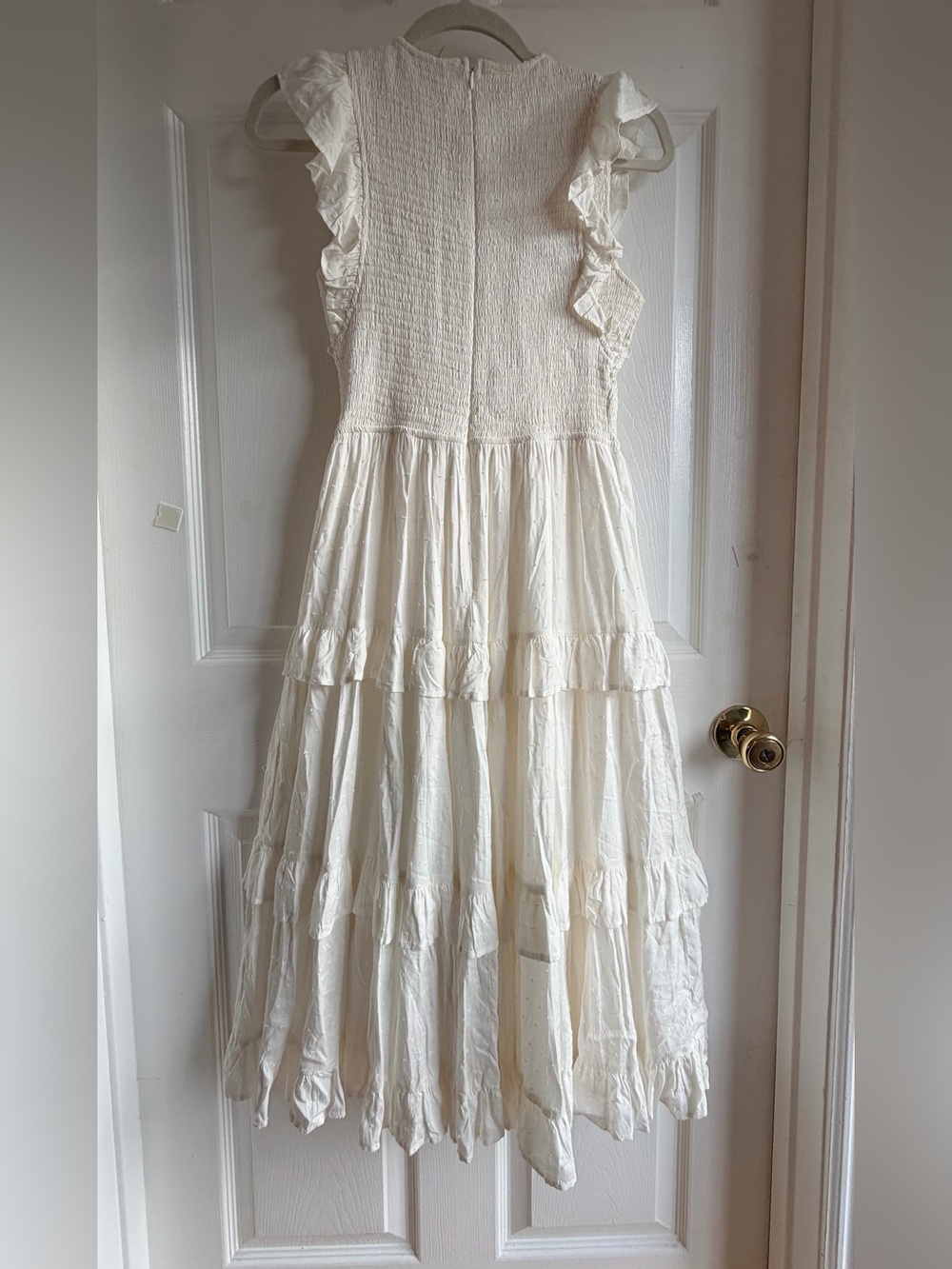 AQUA White Swiss Dot Smocked Tiered Ruffle Midi Dress Women’s Size S Boho - Picture 2 of 16